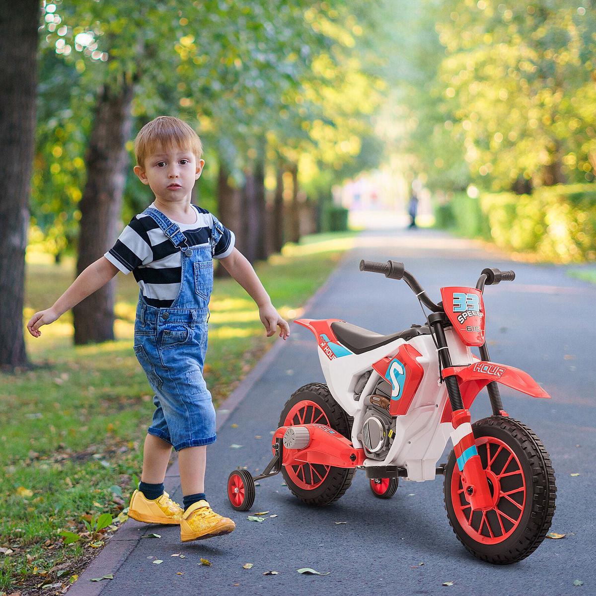 12V Electric Ride-On Dirt Bike Motorcycle Toy with Training Wheels for Off-Road Use