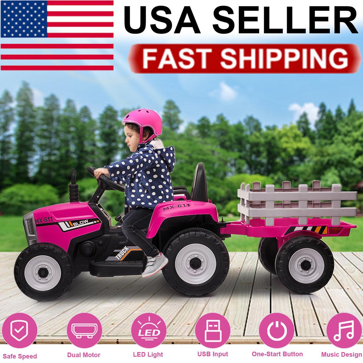 12V Kids Electric Ride-On Tractor with Remote Control and Rechargeable Battery, Includes Trailer