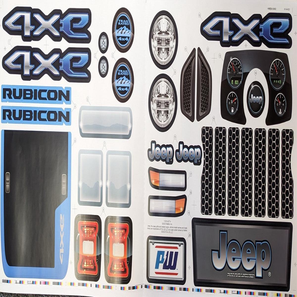 Power Wheels 3900-8481 Blue Jeep Wrangler Rubicon JL Decal Sticker Label Set