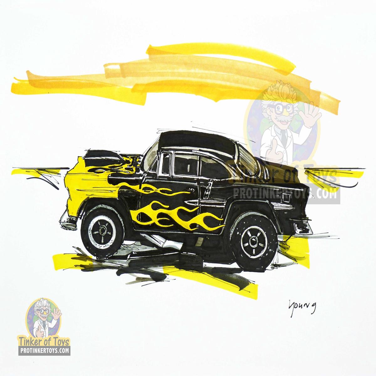 {ARTWORK} Black 55 Chevy Bel Air Slot Car Sketch Print | 8x10 | Timothy W. Young