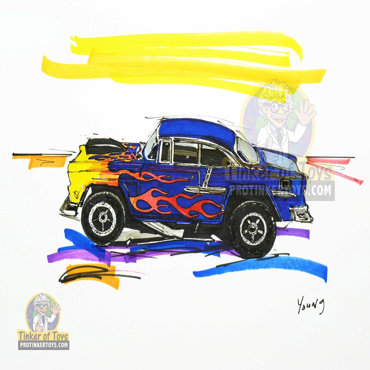{ARTWORK} Burple 55 Chevy Bel Air Slot Car Sketch Print | 8x10 | Timothy W. Young
